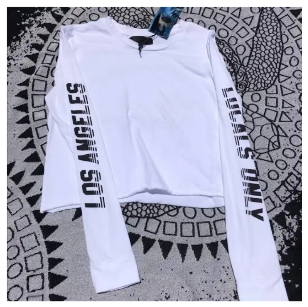 Kendall and Kylie White Long Sleeve Crop Top